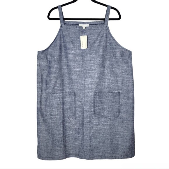 Luukse Cotton Linen Overall Dress in Blue with Patch Pockets Size 2X - Picture 1 of 16